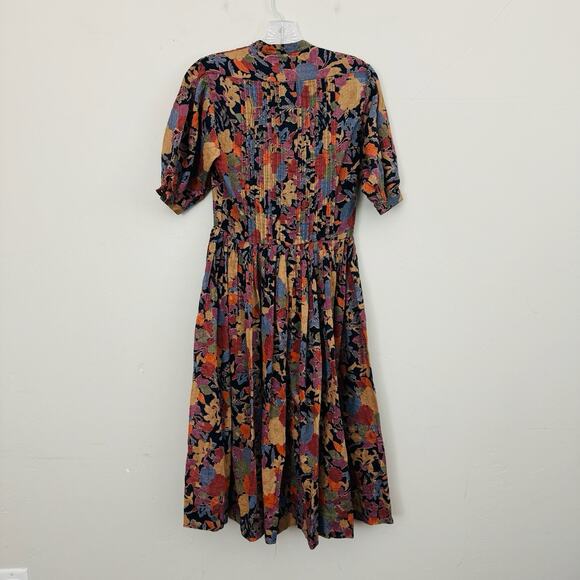 Albert Nipon Brown And Red Multicolor Floral Half Sleeve Pleated Dress Women’s L - Picture 6 of 7